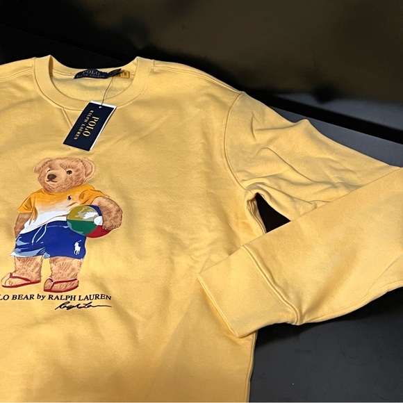 NEW Polo Ralph Lauren Tropical Vacation Beach Bear Yellow Crewneck Sweatshirt - Picture 2 of 6